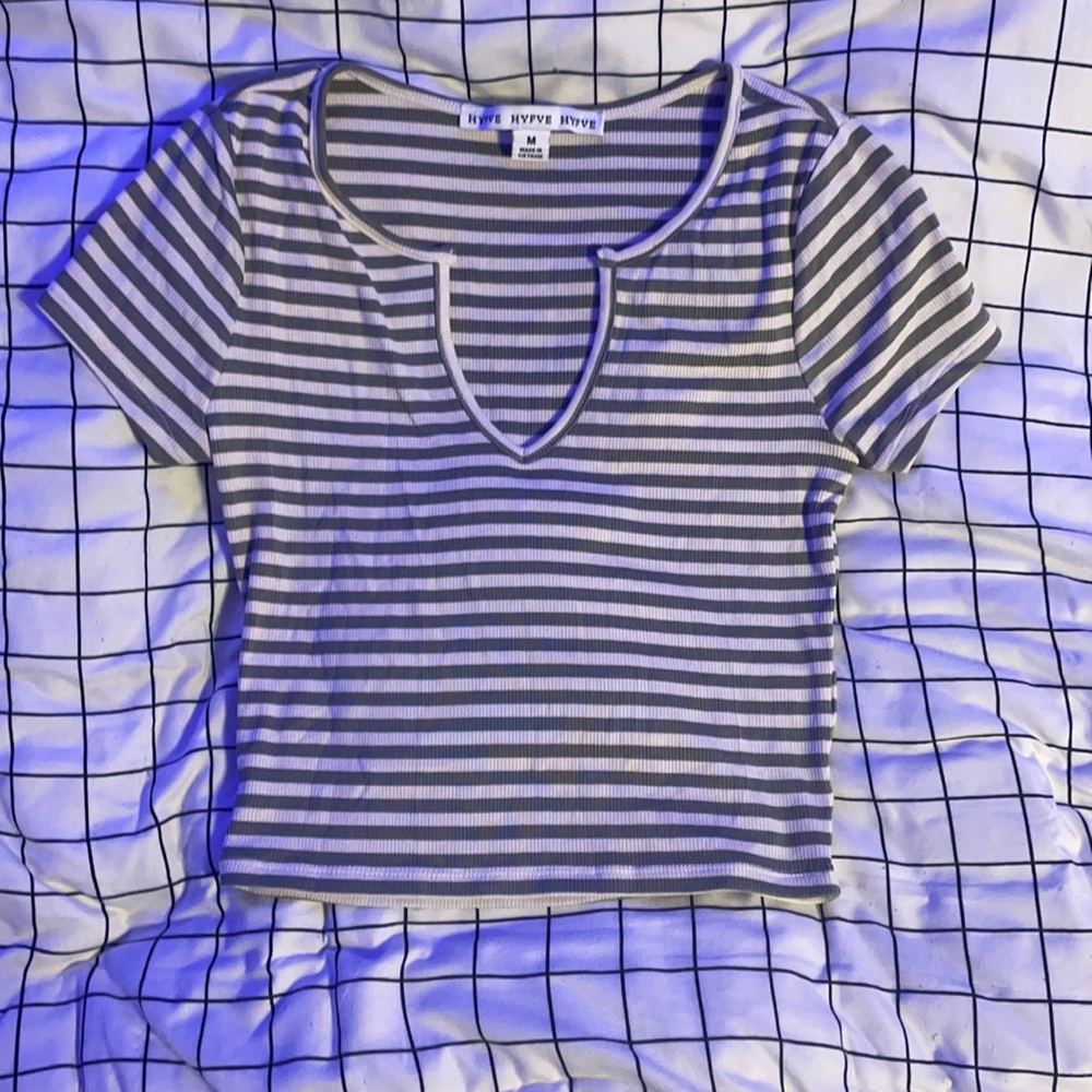 Green and white v neck top